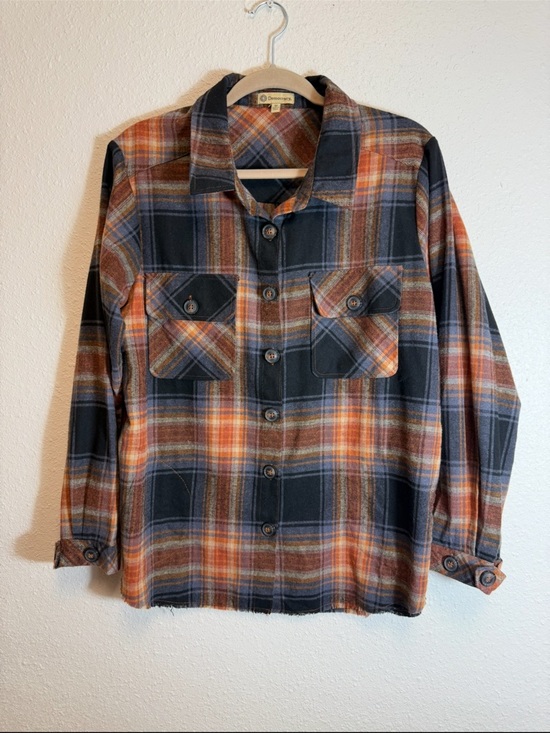 Democracy Tops - Democracy Plaid Button-Down Shirt Jacket in Black and Orange